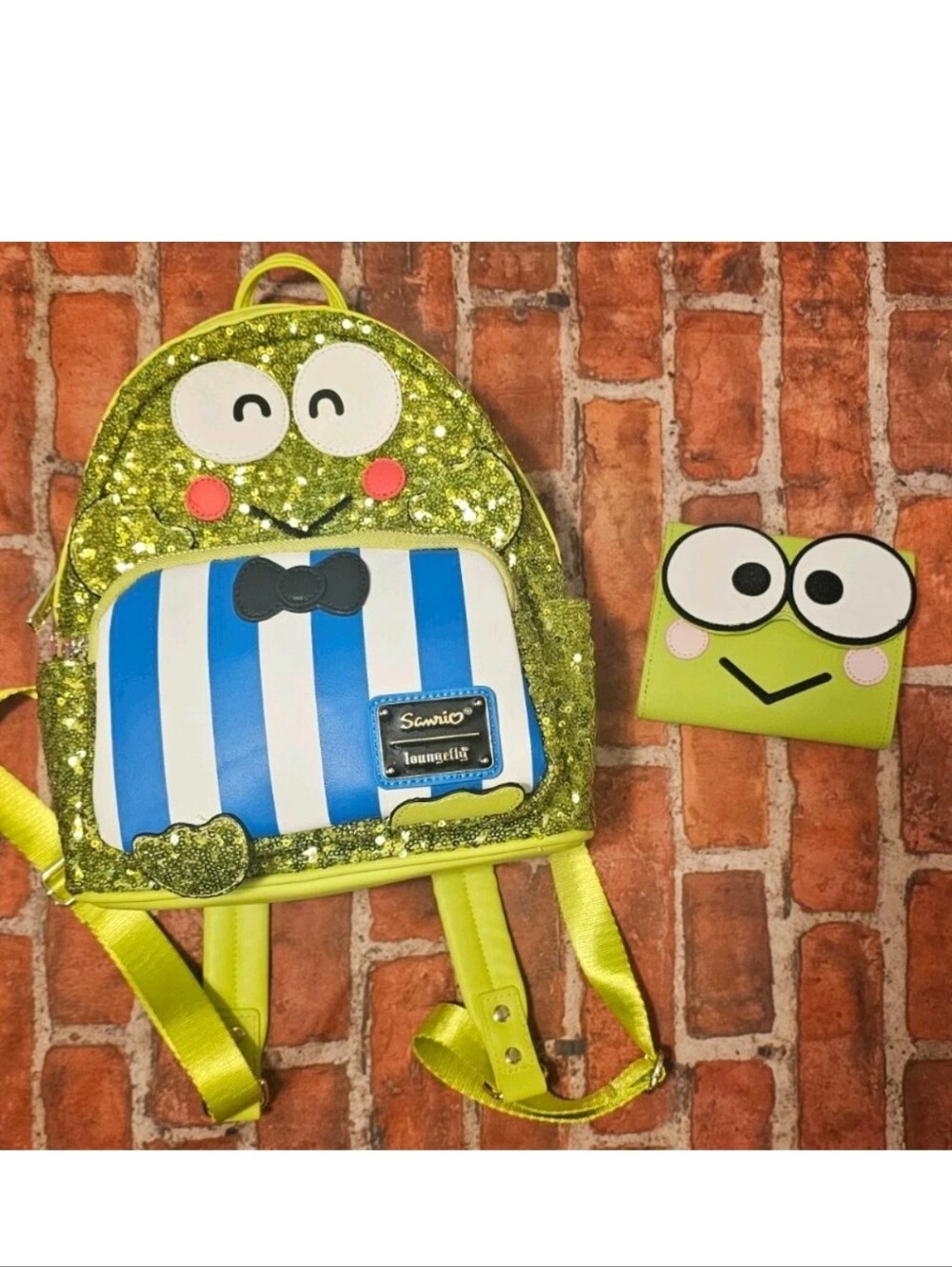 Loungefly Sanrio Keroppi Sequin cosplay Mini Backpack & Matching Wallet Set